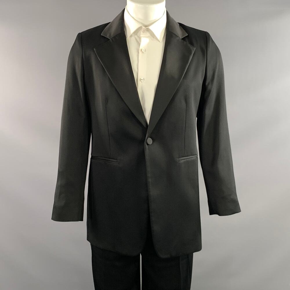 JOSEPH Chest Size 42 Black Solid Viscose Blend Notch Lapel 34 30 Tuxedo